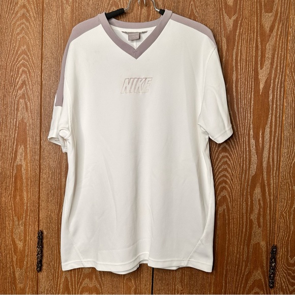 Nike Tops - Vtg Y2k Nike Short Sleeve Shirt White V Neck Jersey Mesh Women's XL Athletic